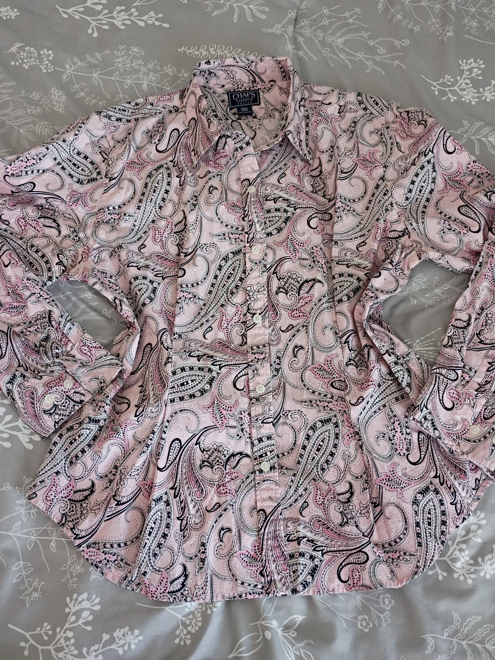 Chaps Pink Paisley Button-Down Blouse PXL